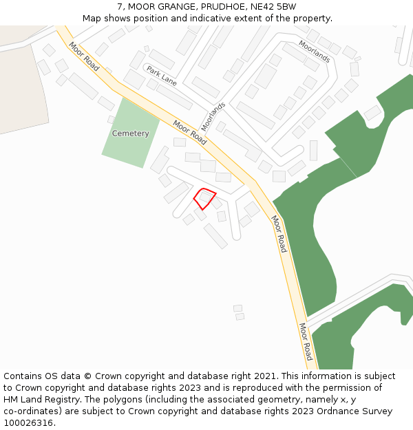 7, MOOR GRANGE, PRUDHOE, NE42 5BW: Location map and indicative extent of plot