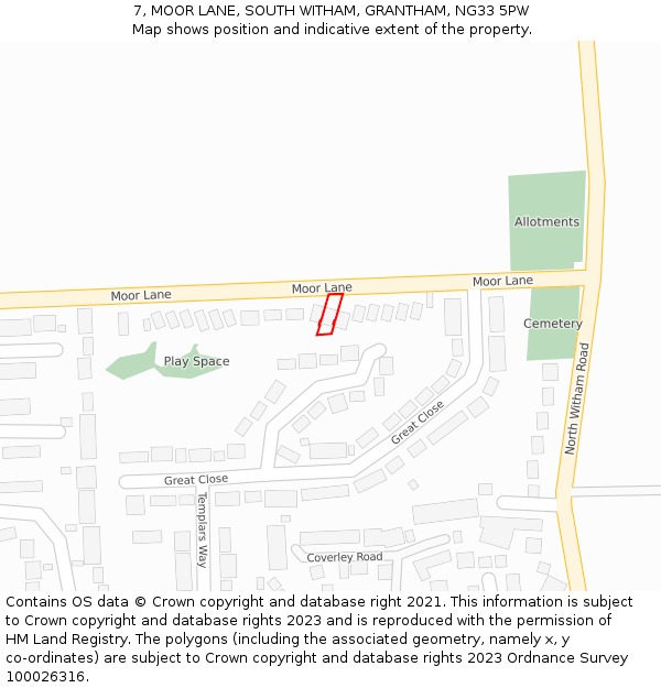 7, MOOR LANE, SOUTH WITHAM, GRANTHAM, NG33 5PW: Location map and indicative extent of plot