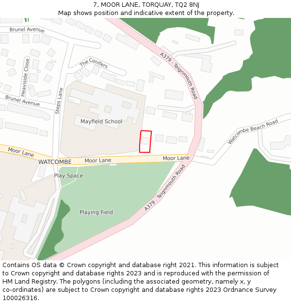 7, MOOR LANE, TORQUAY, TQ2 8NJ: Location map and indicative extent of plot