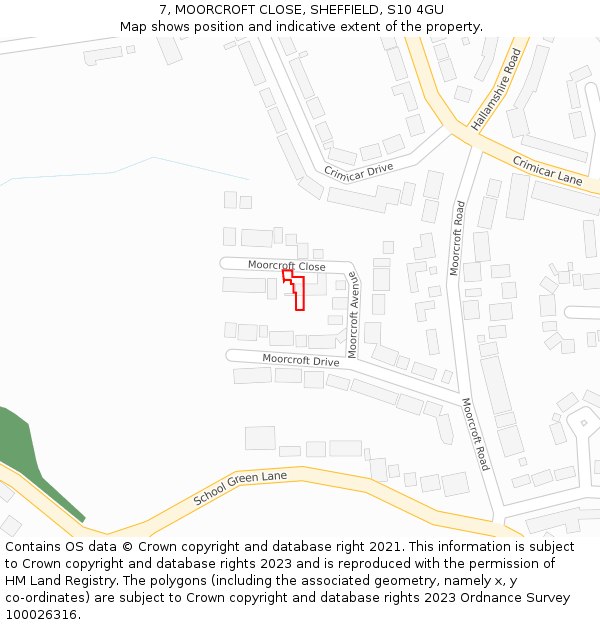7, MOORCROFT CLOSE, SHEFFIELD, S10 4GU: Location map and indicative extent of plot