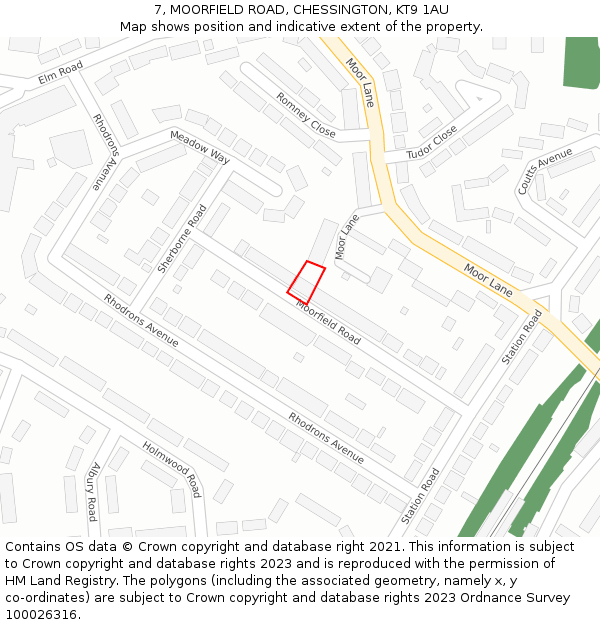 7, MOORFIELD ROAD, CHESSINGTON, KT9 1AU: Location map and indicative extent of plot