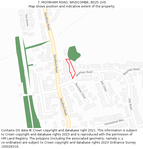 7, MOORHAM ROAD, WINSCOMBE, BS25 1HS: Location map and indicative extent of plot