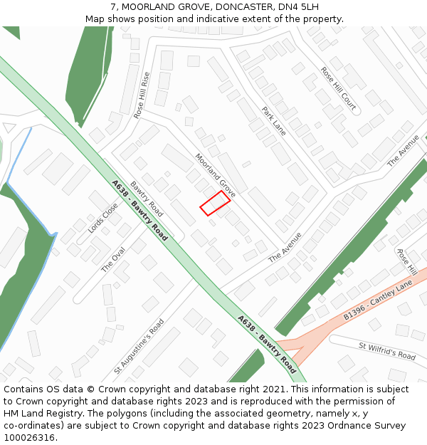 7, MOORLAND GROVE, DONCASTER, DN4 5LH: Location map and indicative extent of plot