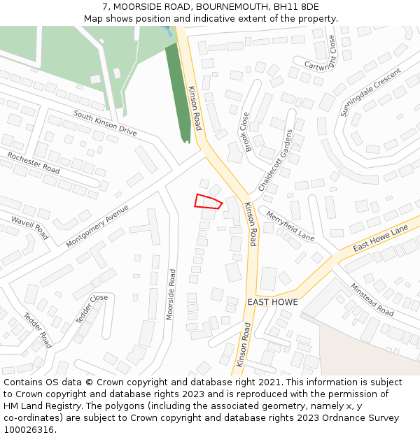 7, MOORSIDE ROAD, BOURNEMOUTH, BH11 8DE: Location map and indicative extent of plot