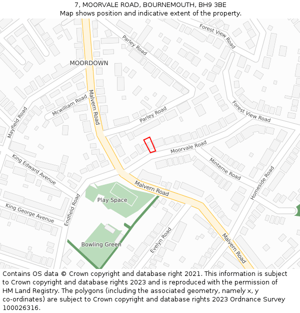 7, MOORVALE ROAD, BOURNEMOUTH, BH9 3BE: Location map and indicative extent of plot