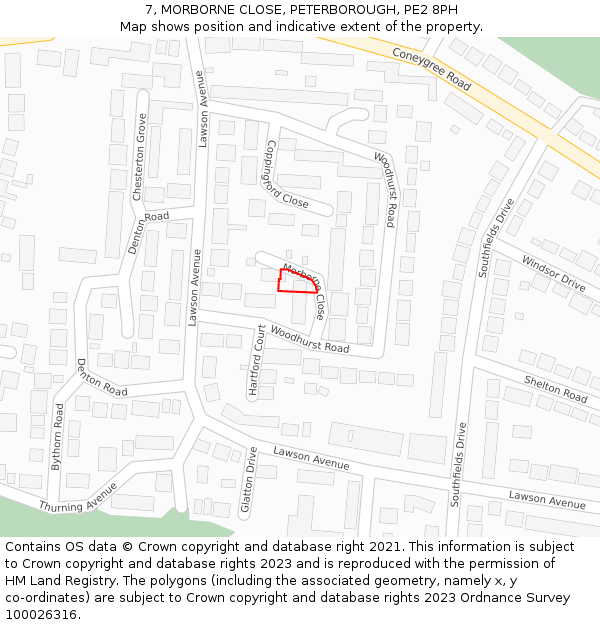 7, MORBORNE CLOSE, PETERBOROUGH, PE2 8PH: Location map and indicative extent of plot