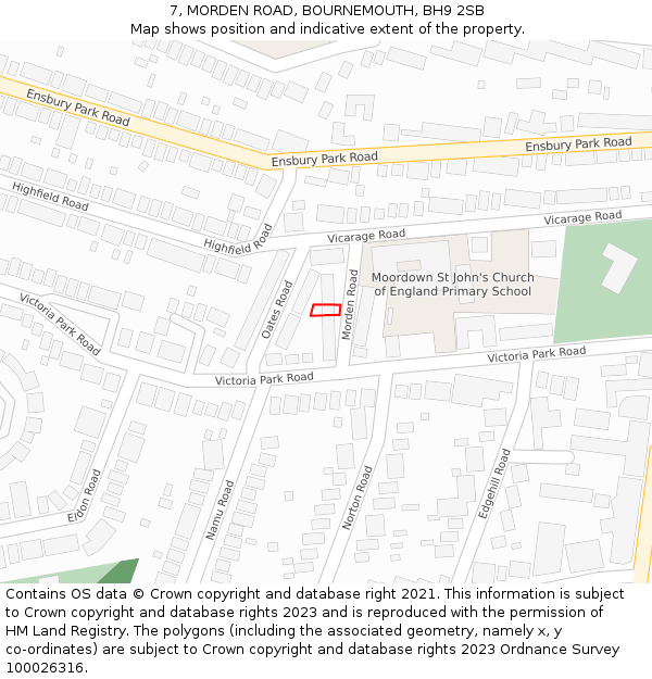 7, MORDEN ROAD, BOURNEMOUTH, BH9 2SB: Location map and indicative extent of plot