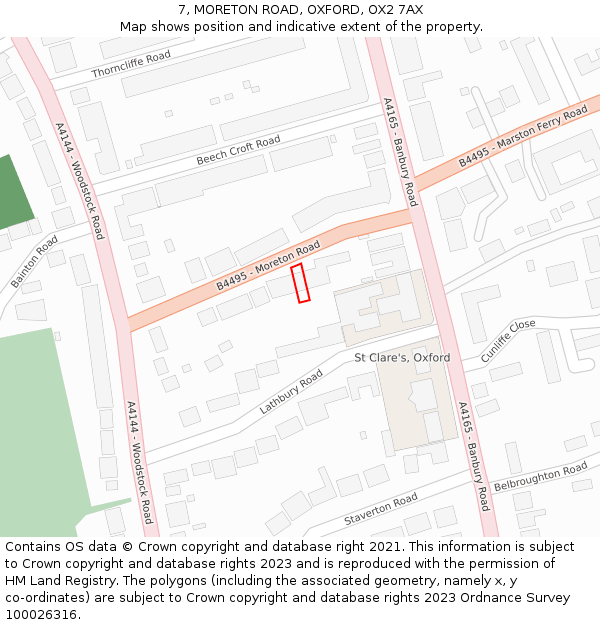 7, MORETON ROAD, OXFORD, OX2 7AX: Location map and indicative extent of plot