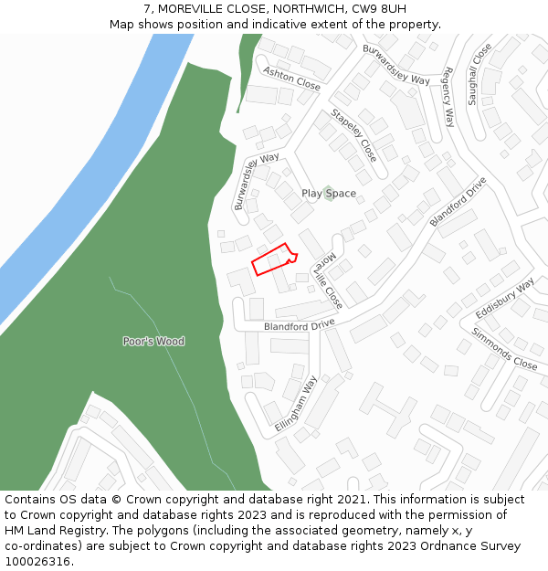 7, MOREVILLE CLOSE, NORTHWICH, CW9 8UH: Location map and indicative extent of plot