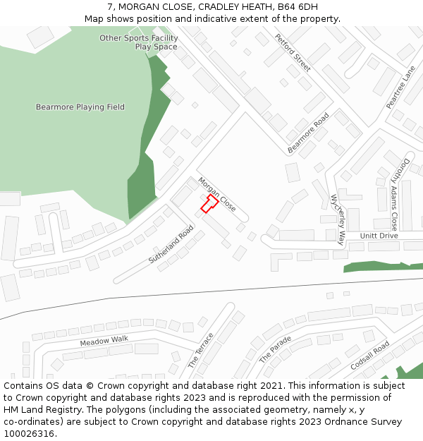 7, MORGAN CLOSE, CRADLEY HEATH, B64 6DH: Location map and indicative extent of plot