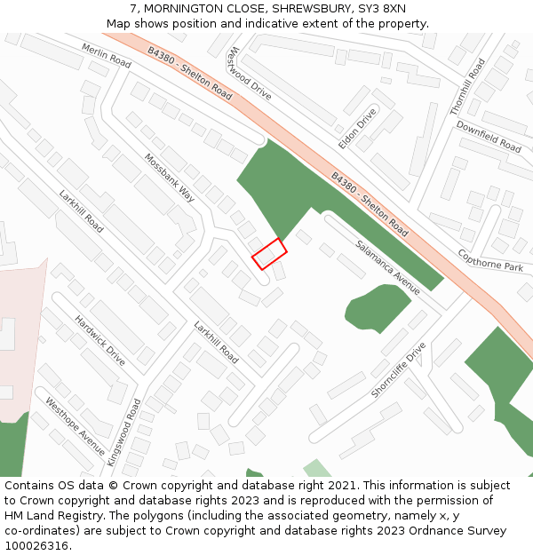 7, MORNINGTON CLOSE, SHREWSBURY, SY3 8XN: Location map and indicative extent of plot