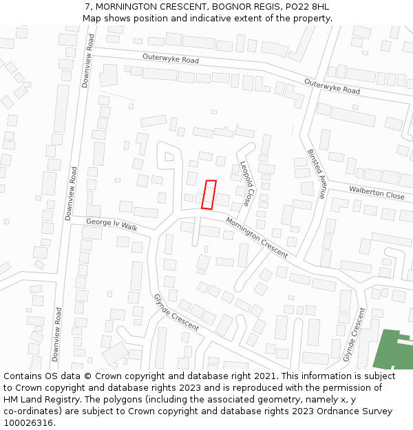 7, MORNINGTON CRESCENT, BOGNOR REGIS, PO22 8HL: Location map and indicative extent of plot