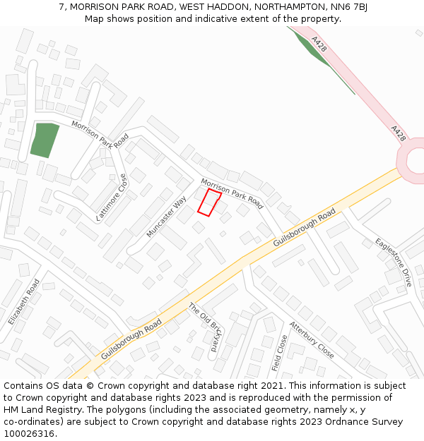 7, MORRISON PARK ROAD, WEST HADDON, NORTHAMPTON, NN6 7BJ: Location map and indicative extent of plot