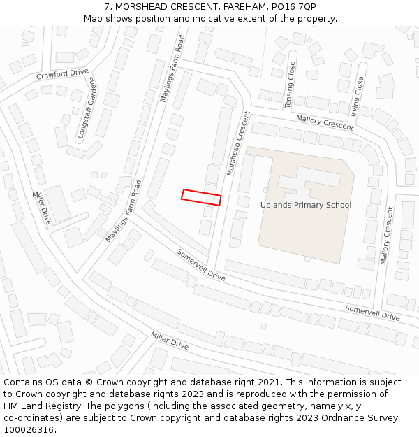 7, MORSHEAD CRESCENT, FAREHAM, PO16 7QP: Location map and indicative extent of plot