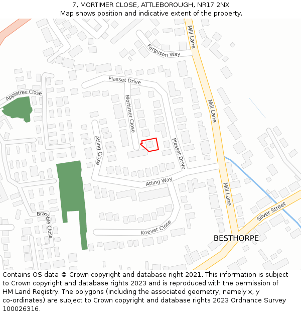 7, MORTIMER CLOSE, ATTLEBOROUGH, NR17 2NX: Location map and indicative extent of plot