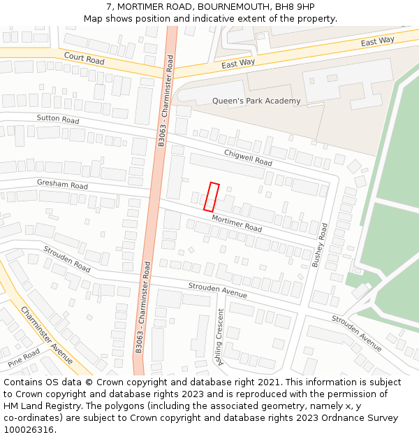 7, MORTIMER ROAD, BOURNEMOUTH, BH8 9HP: Location map and indicative extent of plot