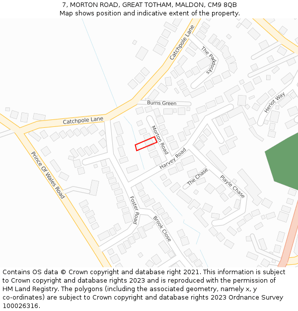 7, MORTON ROAD, GREAT TOTHAM, MALDON, CM9 8QB: Location map and indicative extent of plot