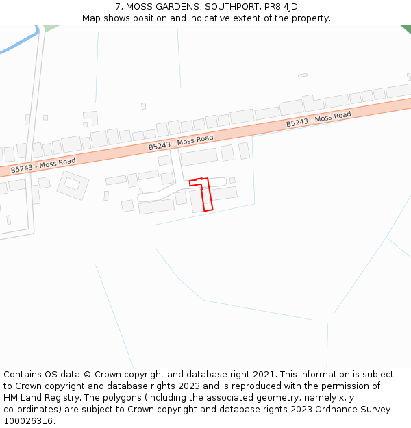 7, MOSS GARDENS, SOUTHPORT, PR8 4JD: Location map and indicative extent of plot