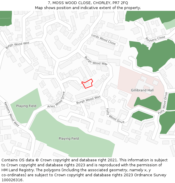 7, MOSS WOOD CLOSE, CHORLEY, PR7 2FQ: Location map and indicative extent of plot