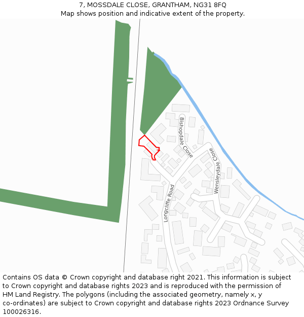 7, MOSSDALE CLOSE, GRANTHAM, NG31 8FQ: Location map and indicative extent of plot