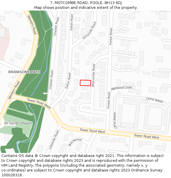 7, MOTCOMBE ROAD, POOLE, BH13 6DJ: Location map and indicative extent of plot