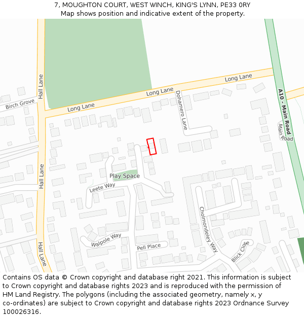 7, MOUGHTON COURT, WEST WINCH, KING'S LYNN, PE33 0RY: Location map and indicative extent of plot