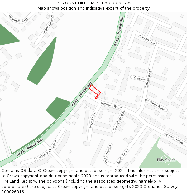 7, MOUNT HILL, HALSTEAD, CO9 1AA: Location map and indicative extent of plot