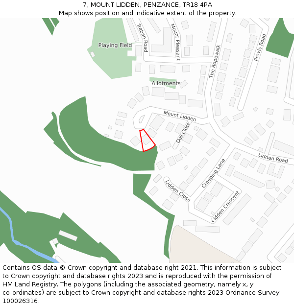 7, MOUNT LIDDEN, PENZANCE, TR18 4PA: Location map and indicative extent of plot