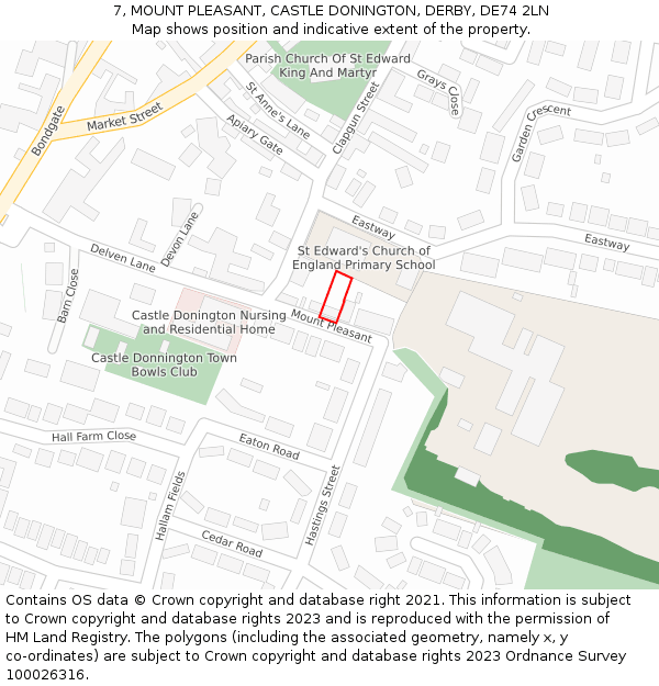 7, MOUNT PLEASANT, CASTLE DONINGTON, DERBY, DE74 2LN: Location map and indicative extent of plot