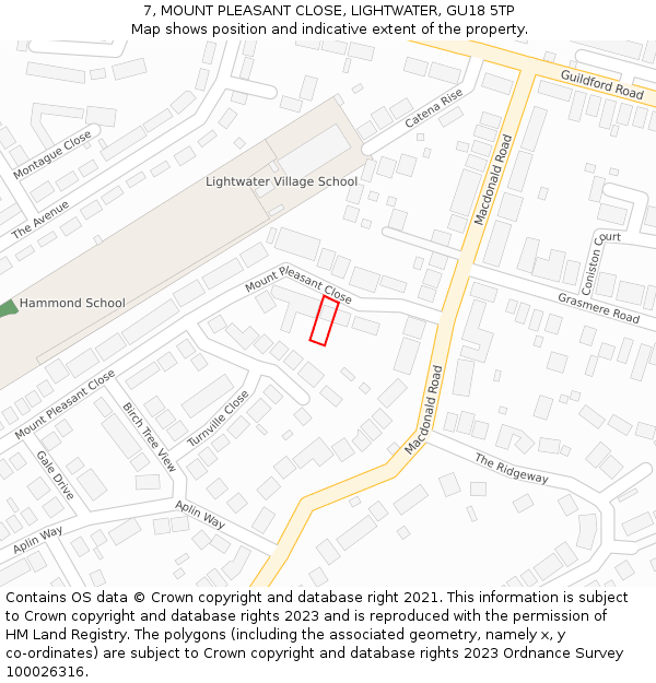 7, MOUNT PLEASANT CLOSE, LIGHTWATER, GU18 5TP: Location map and indicative extent of plot