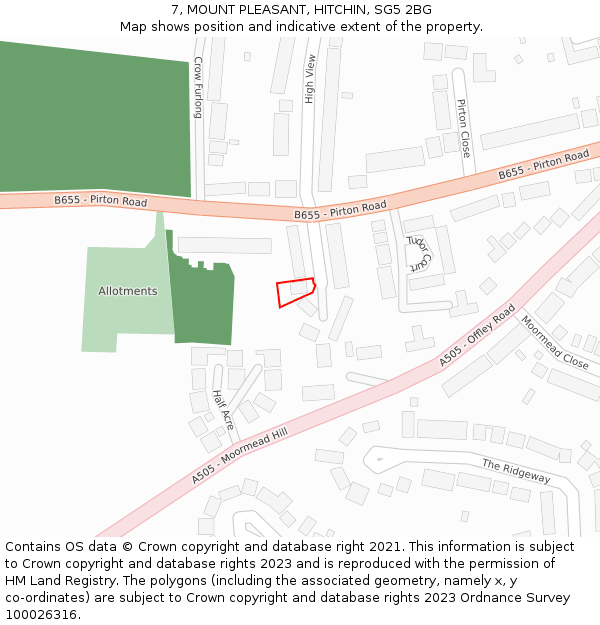 7, MOUNT PLEASANT, HITCHIN, SG5 2BG: Location map and indicative extent of plot