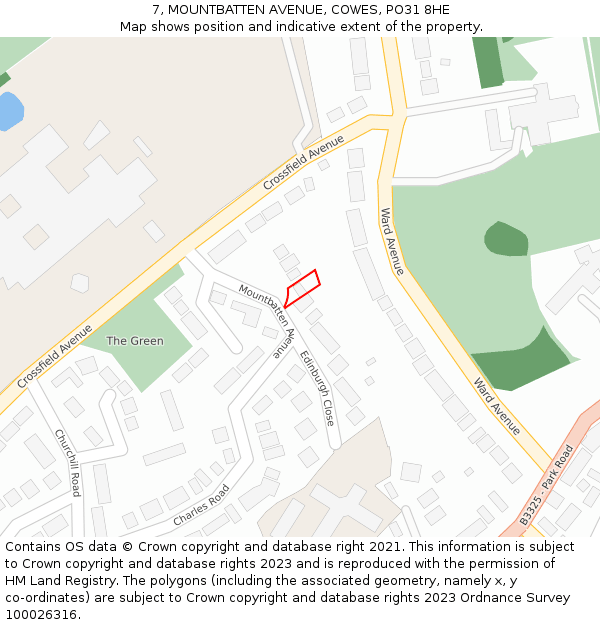 7, MOUNTBATTEN AVENUE, COWES, PO31 8HE: Location map and indicative extent of plot