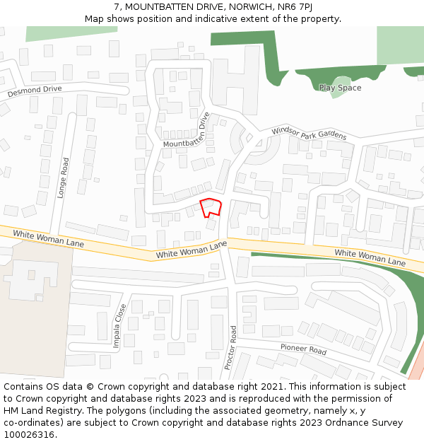 7, MOUNTBATTEN DRIVE, NORWICH, NR6 7PJ: Location map and indicative extent of plot