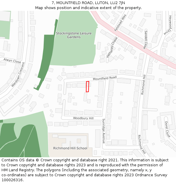 7, MOUNTFIELD ROAD, LUTON, LU2 7JN: Location map and indicative extent of plot