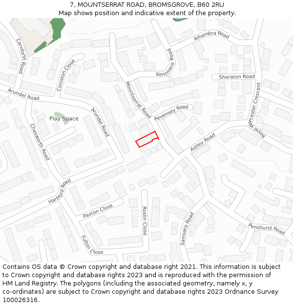 7, MOUNTSERRAT ROAD, BROMSGROVE, B60 2RU: Location map and indicative extent of plot