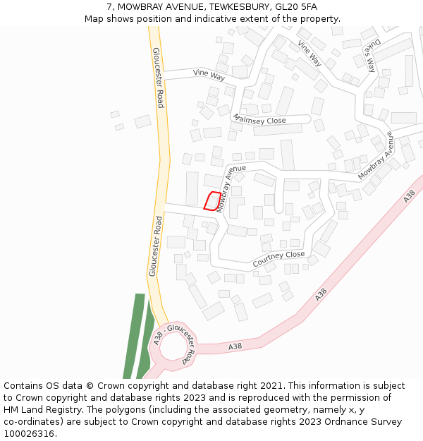 7, MOWBRAY AVENUE, TEWKESBURY, GL20 5FA: Location map and indicative extent of plot