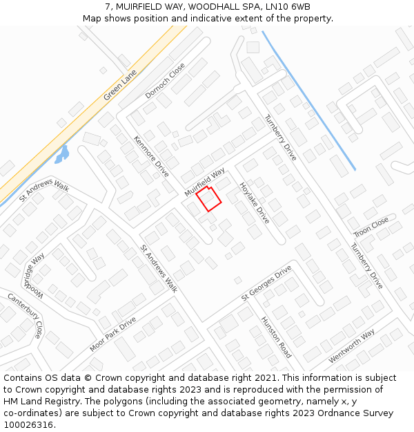 7, MUIRFIELD WAY, WOODHALL SPA, LN10 6WB: Location map and indicative extent of plot