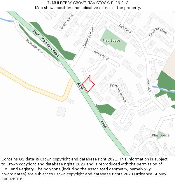 7, MULBERRY GROVE, TAVISTOCK, PL19 9LG: Location map and indicative extent of plot