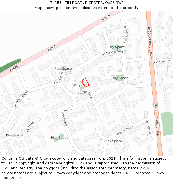 7, MULLEIN ROAD, BICESTER, OX26 3WE: Location map and indicative extent of plot