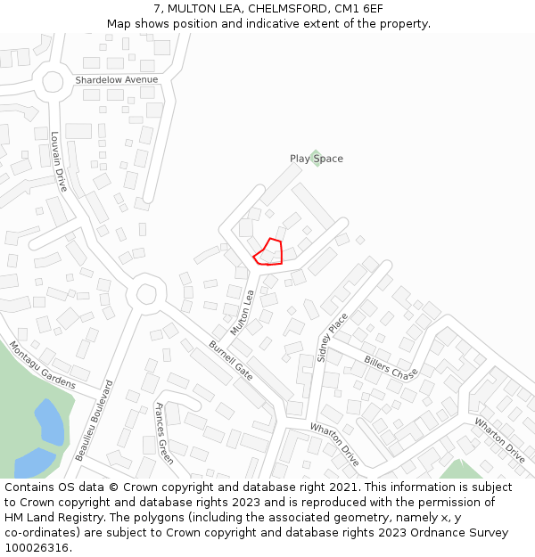 7, MULTON LEA, CHELMSFORD, CM1 6EF: Location map and indicative extent of plot