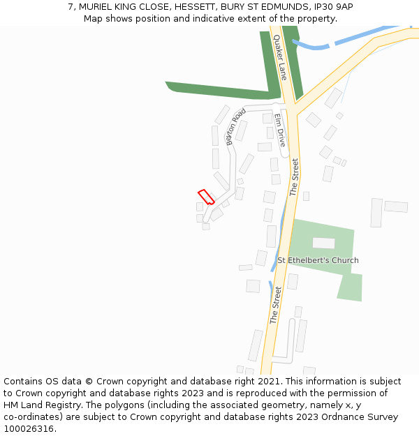 7, MURIEL KING CLOSE, HESSETT, BURY ST EDMUNDS, IP30 9AP: Location map and indicative extent of plot