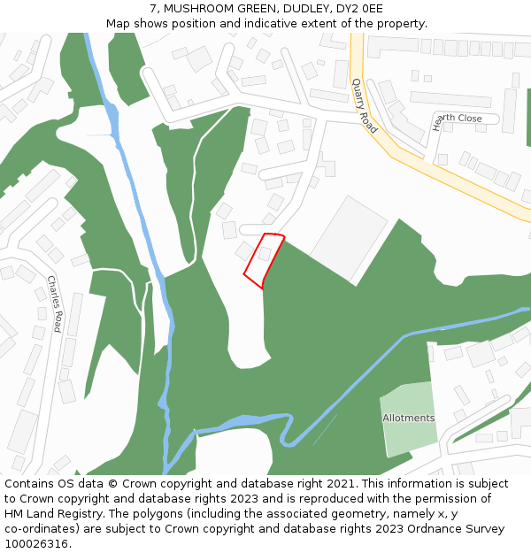 7, MUSHROOM GREEN, DUDLEY, DY2 0EE: Location map and indicative extent of plot