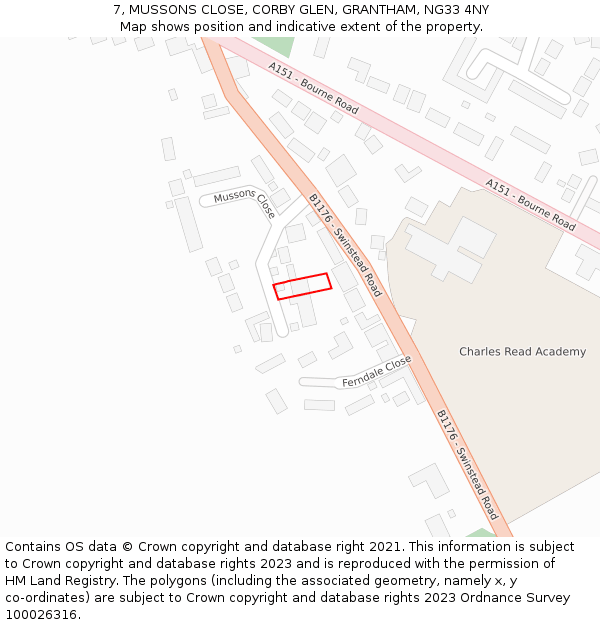 7, MUSSONS CLOSE, CORBY GLEN, GRANTHAM, NG33 4NY: Location map and indicative extent of plot