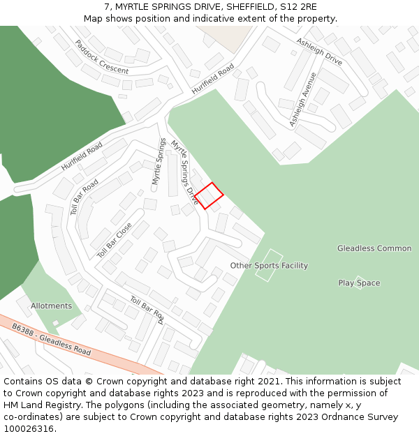 7, MYRTLE SPRINGS DRIVE, SHEFFIELD, S12 2RE: Location map and indicative extent of plot