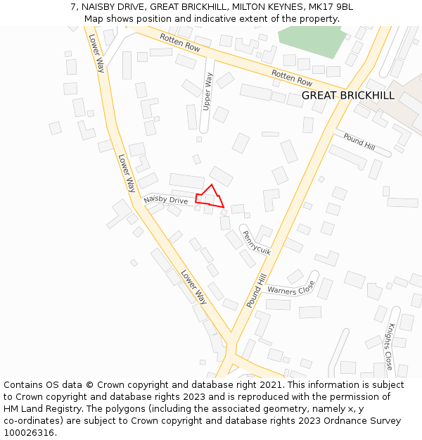 7, NAISBY DRIVE, GREAT BRICKHILL, MILTON KEYNES, MK17 9BL: Location map and indicative extent of plot