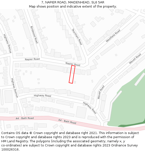 7, NAPIER ROAD, MAIDENHEAD, SL6 5AR: Location map and indicative extent of plot