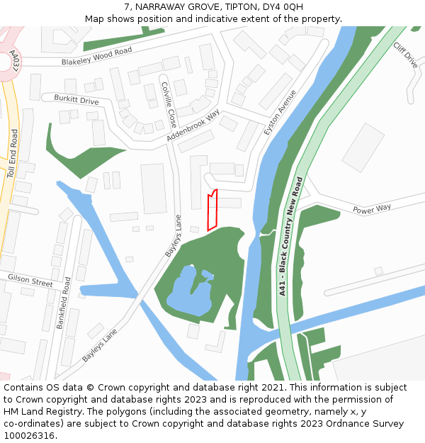 7, NARRAWAY GROVE, TIPTON, DY4 0QH: Location map and indicative extent of plot