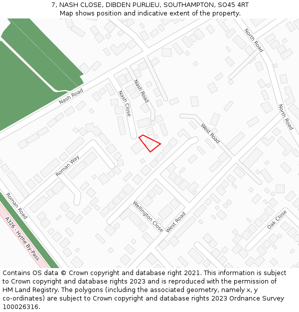 7, NASH CLOSE, DIBDEN PURLIEU, SOUTHAMPTON, SO45 4RT: Location map and indicative extent of plot