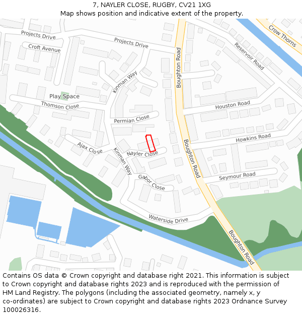 7, NAYLER CLOSE, RUGBY, CV21 1XG: Location map and indicative extent of plot