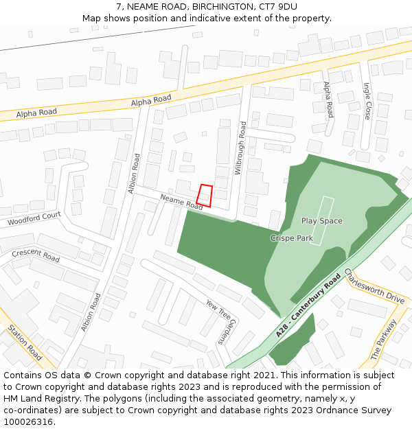 7, NEAME ROAD, BIRCHINGTON, CT7 9DU: Location map and indicative extent of plot